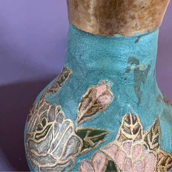 Set Of 2 Small Vintage Indian Brass Cloisonne Vases - Picture 9 of 10